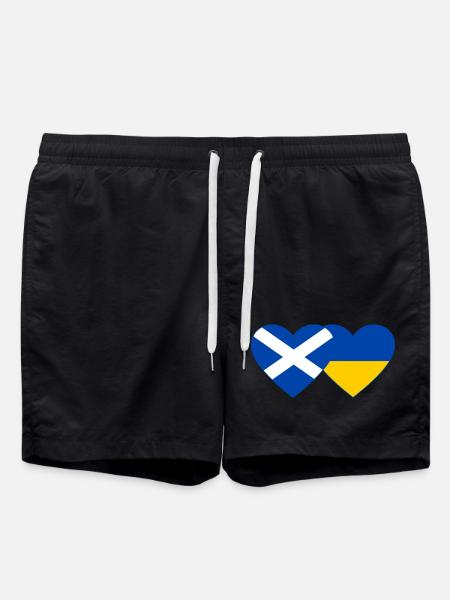 Scotland Ukraine Flag Heart - Swim Trunks - black