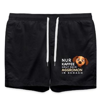 Lustiger Spruch, Kaffee hält Aggromon in Schach - Badeshorts - Schwarz - Vorne - AI Model Male 185 light (185cm)
