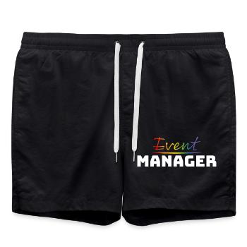 Tshirt fuer CSD LGBT Event Manager white - Badeshorts - Schwarz - Vorne - AI Model Male 185 light (185cm)