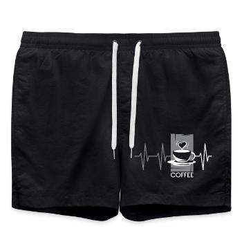 puls Kaffee Herzschlag Cafe Illustration Symbol - Badeshorts - Schwarz - Vorne - AI Model Male 185 light (185cm)