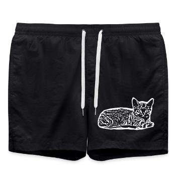 Chat White Silhouette Cadeau Cat Lover - Short de bain - noir - Devant - AI Model Male 185 light (185cm)