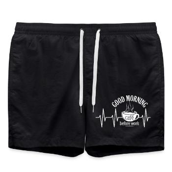 puls cafe coffee work Arbeit herzschlag Sprüche - Badeshorts - Schwarz - Vorne - AI Model Male 185 light (185cm)