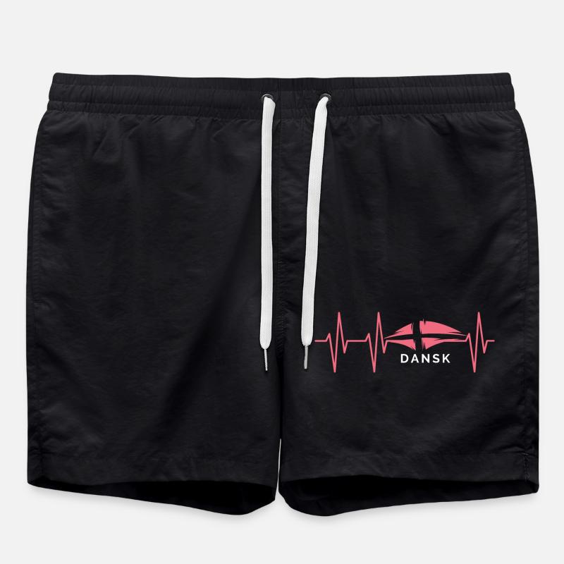 Pulse Dansk Denmark Heartbeat Illustration Graphic - Swim Trunks - black