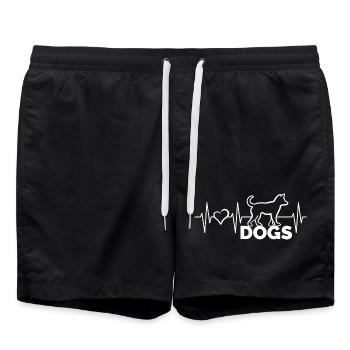 Heartbeat Heart Pulse Dogs Dogs Animal Friends Symbol - Swim Trunks - black - Front - AI Model Male 185 light (185cm)