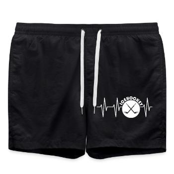 puls eishockey icehockey Herzschlag Schläger Puck - Badeshorts - Schwarz - Vorne - AI Model Male 185 light (185cm)