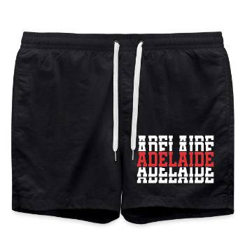 Adelaide stacked text t-shirt gift - Swim Trunks - black - Front - AI Model Male 185 light (185cm)