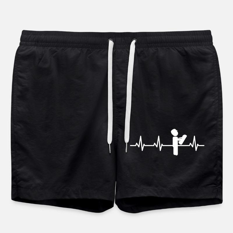 Architect Stick Figure Heartbeat - Swim Trunks - black