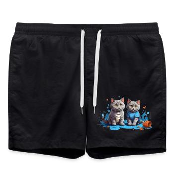 Cat Lovers in Blue Puddle - Swim Trunks - black - Front - AI Model Male 185 light (185cm)