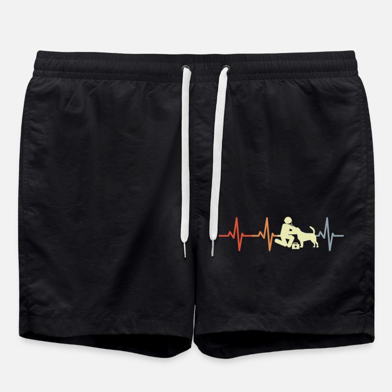 Tierarzt Strichfiguren EKG - Badeshorts - Schwarz