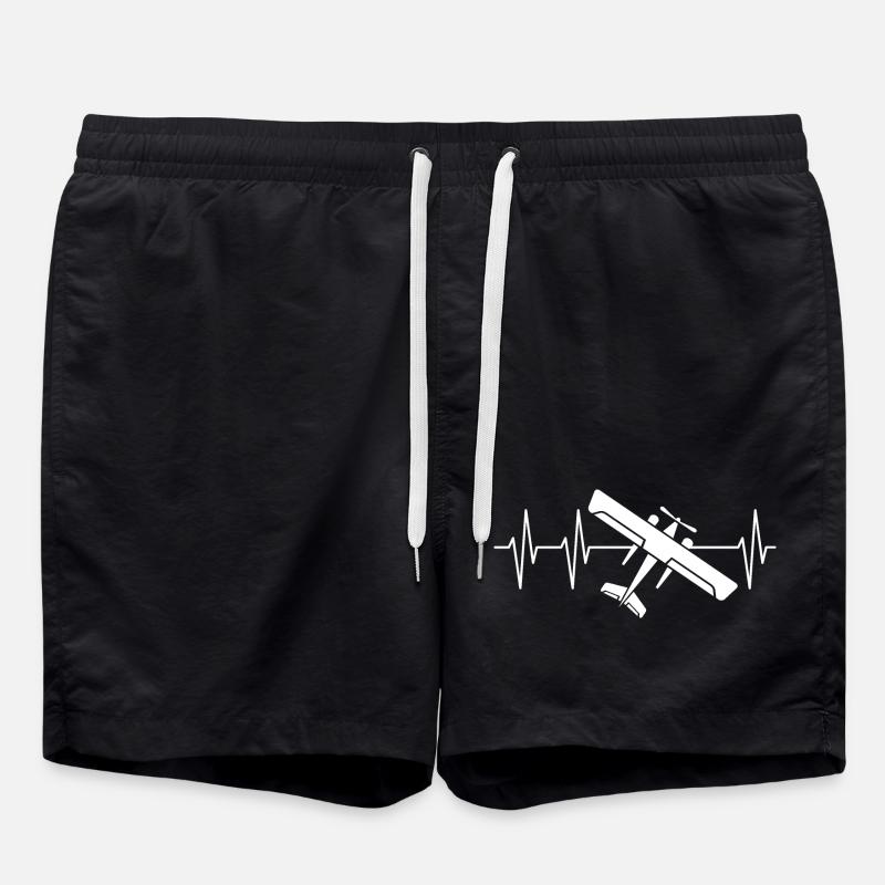 Flugzeug Puls Herzschlag Fliegerei fliegen Logo - Badeshorts - Schwarz