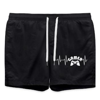 heartbeat controller icon pulse gamer gaming - Swim Trunks - black - Front - AI Model Male 185 light (185cm)