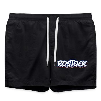Rostock Schriftzug in blau weiss rot - Badeshorts - Schwarz - Vorne - AI Model Male 185 light (185cm)