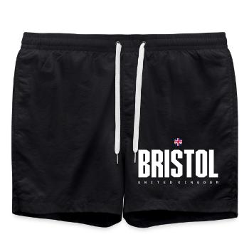 Bristol UK Block-Wortmarke - Badeshorts - Schwarz - Vorne - AI Model Male 185 light (185cm)