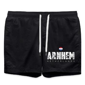 Arnhem Netherlands Distressed Text Logo - Swim Trunks - black - Front - AI Model Male 185 light (185cm)