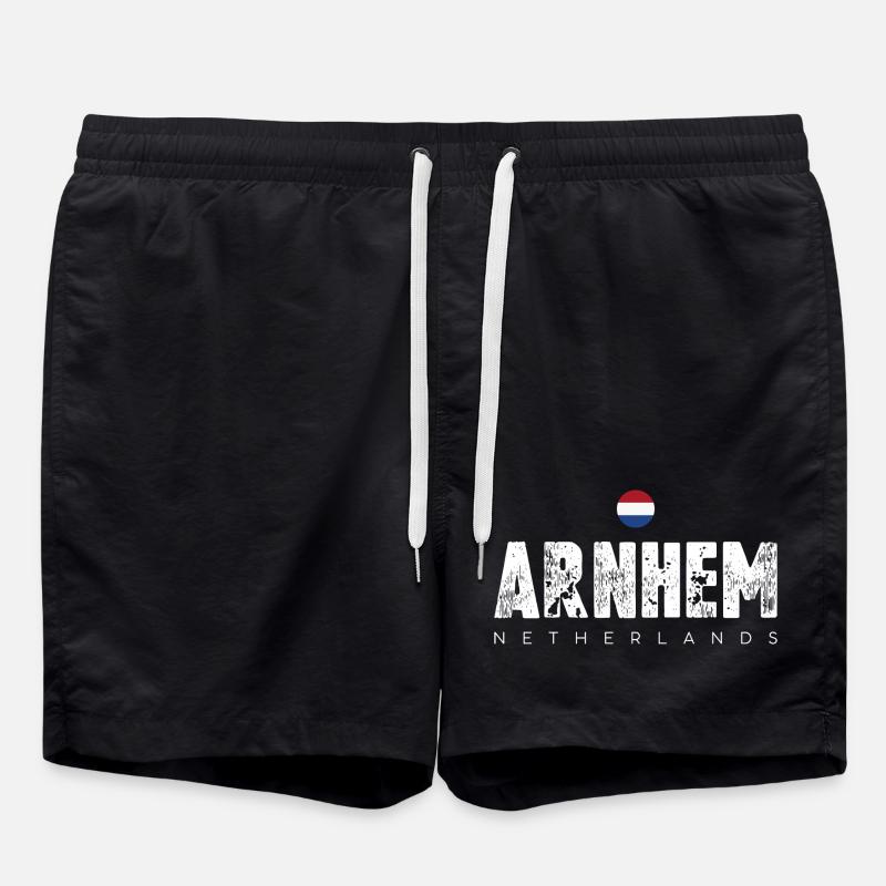 Arnhem Netherlands Distressed Text Logo - Swim Trunks - black