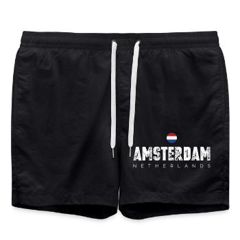 Amsterdam Bold Distressed Typography - Swim Trunks - black - Front - AI Model Male 185 light (185cm)