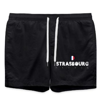 Strasbourg Distressed Flag Typography - Swim Trunks - black - Front - AI Model Male 185 light (185cm)