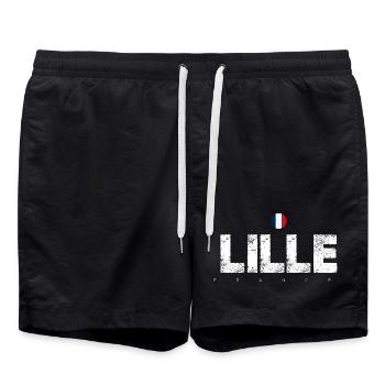 Lille France Distressed Typography - Swim Trunks - black - Front - AI Model Male 185 light (185cm)