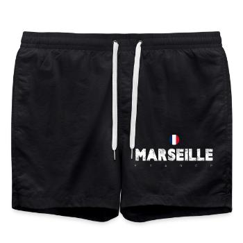 Marseille France Vintage Distressed Typography - Swim Trunks - black - Front - AI Model Male 185 light (185cm)