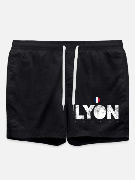 Lyon Bold Text with French Flag - Swim Trunks - black