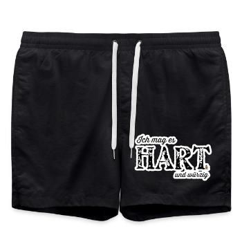 Hart und Würzig Textdesign - Badeshorts - Schwarz - Vorne - AI Model Male 185 light (185cm)