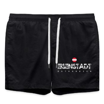 Henstadt, Österreich, Distressed Typografie - Badeshorts - Schwarz - Vorne - AI Model Male 185 light (185cm)