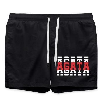 T-Shirt Achat T-Shirt Geschenkidee gestapelter Text - Badeshorts - Schwarz - Vorne - AI Model Male 185 light (185cm)