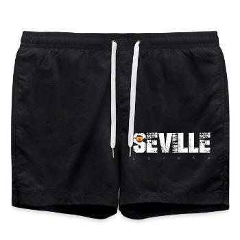 Seville Distressed Typography with Flag - Swim Trunks - black - Front - AI Model Male 185 light (185cm)
