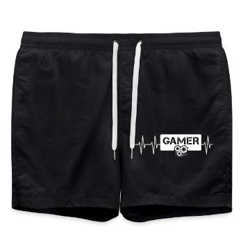 gaming heartbeat logo gamer games pc console - Swim Trunks - black - Front - AI Model Male 185 light (185cm)