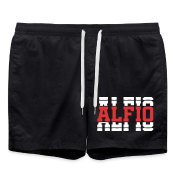 Alfio t-shirt gift idea stacked text - Swim Trunks - black - Front - AI Model Male 185 light (185cm)