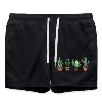 Cactus houseplant comic logo botany love icon - Swim Trunks - black - Front - AI Model Male 185 light (185cm)