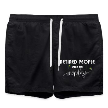 Retirees smiling on Monday retirement saying. - Swim Trunks - black - Front - AI Model Male 185 light (185cm)