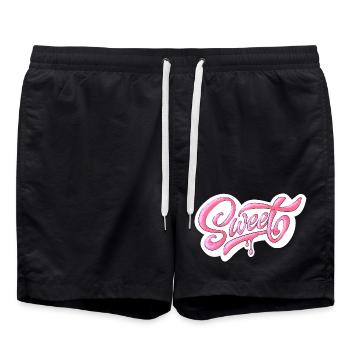 Sweet Pink Glitter Hand Lettered Design - Swim Trunks - black - Front - AI Model Male 185 light (185cm)