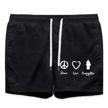 Frieden Liebe Feuerwehr - Badeshorts - Schwarz - Vorne - AI Model Male 185 light (185cm)