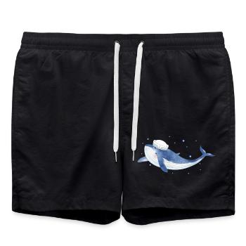 poisson baleine bleue dans l’océan avec chapeau de marin - Short de bain - noir - Devant - AI Model Male 185 light (185cm)