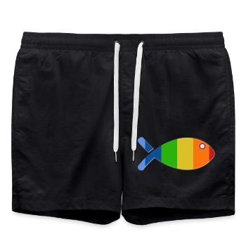 FISCH. APRILSCHERZ. FEIERTAG. SOMMER. HUMOR - Badeshorts - Schwarz - Vorne - AI Model Male 185 light (185cm)