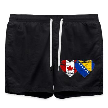 Kanada Bosnien Flagge Herz used - Badeshorts - Schwarz - Vorne - AI Model Male 185 light (185cm)
