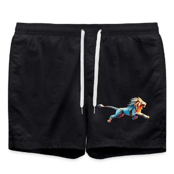 lion qui court origami géométrique 3d - Short de bain - noir - Devant - AI Model Male 185 light (185cm)