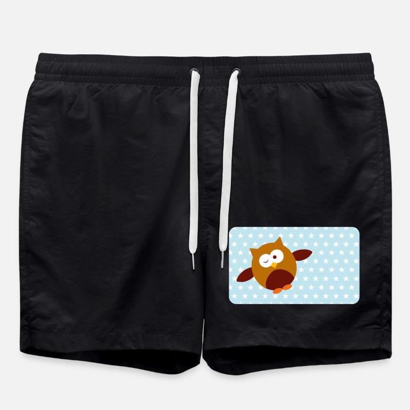 Funny Owl with Blue Asterisk | Customisable - Swim Trunks - black
