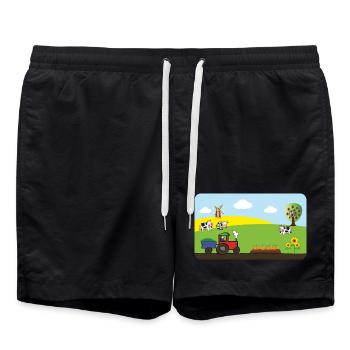 Farm Tractor - Cows Fields Windmill - Swim Trunks - black - Front - AI Model Male 185 light (185cm)