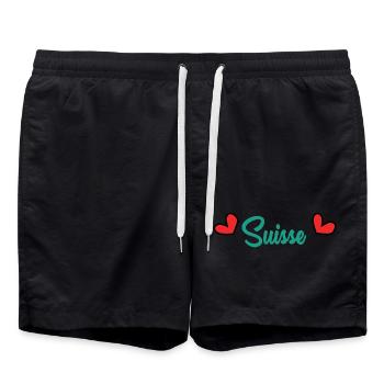 SCHWEIZ. HUMOR. LAND. FLAGGE. GENF. LAUSANNE - Badeshorts - Schwarz - Vorne - AI Model Male 185 light (185cm)