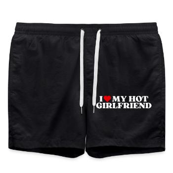 I love my hot girlfriend! süßer couple Spruch cool - Badeshorts - Schwarz - Vorne - AI Model Male 185 light (185cm)