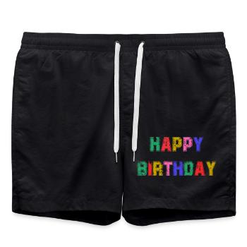 ALLES GUTE ZUM GEBURTSTAG. ALLES GUTE ZUM GEBURTSTAG. JAHRESTAG. - Badeshorts - Schwarz - Vorne - AI Model Male 185 light (185cm)