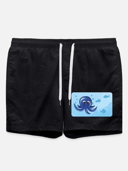 Funny octopus and fish with bubbles - Swim Trunks - black