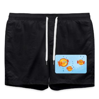 Poissons - Drôle de poisson-globe orange avec des bulles d’air - Short de bain - noir - Devant - AI Model Male 185 light (185cm)