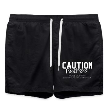 Achtung Rentner – weiß alles und hat viel Zeit. - Badeshorts - Schwarz - Vorne - AI Model Male 185 light (185cm)