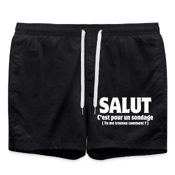 Hi, hello, pollster, poll - Swim Trunks - black - Front - AI Model Male 185 light (185cm)