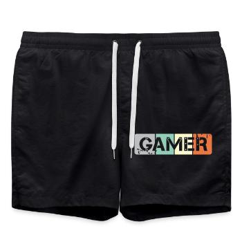 retro gamer schild gaming Team Symbol vintage - Badeshorts - Schwarz - Vorne - AI Model Male 185 light (185cm)