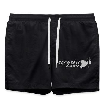 Sachsenlady - Sachsenladie - Sachsen - Dialekt - Badeshorts - Schwarz - Vorne - AI Model Male 185 light (185cm)