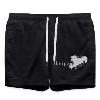 Leipzig - Mein Sachsen - Heimatstadt - Badeshorts - Schwarz - Vorne - AI Model Male 185 light (185cm)